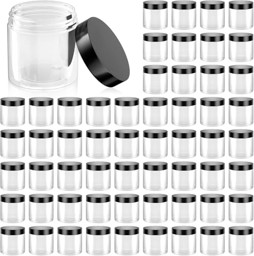 Paquete de 84 tarros redondos de plástico transparente con tapas de rosca negras, tarros de limo cosméticos de 4 onzas para loción, crema, ungüentos, maquillaje, almacenamiento de viaje