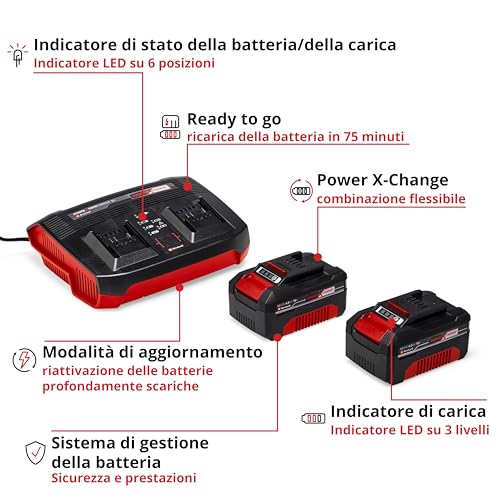 Originale Einhell Starter kit 2 batterie da 4,0 Ah e Twincharger Power X-Change (Li-Ion, 18 V, 75 minuti di ricarica, adatto a tutti i dispositivi Power X-Change) - 3