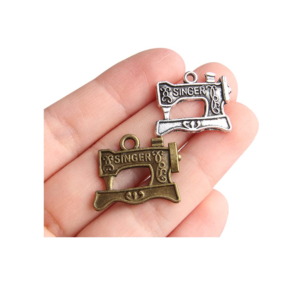 Wixine 20Pcs Singer Sewing Machine Charms Antique Silver Tone 22 x 18 mm Making DIY Handmade Accessories Craft