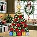 JOICEE 23 Inch Small Christmas Tree with Lights,Mini Tabletop Christmas Tree Decorated Bow Gift Boxes Balls Star Treetop Ornaments Hanging Ornaments for DIY Christmas Indoor Decoration