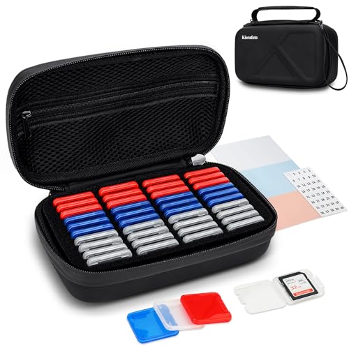 Image of EVA PU SD Card Case with 40 PCS Individual Plastic Memory Card Holder for 40 SD SDXC SDHC Cards,Dual Protect Water-Resistant Anti-Shock SD Card Carrying Case Organizer with Handle & Labels