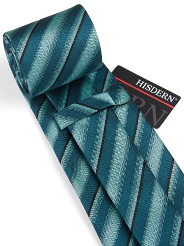 Image of HISDERN Mens Tie Striped Ties and Handkerchief Set Business Formal Woven Pocket Square Wedding College Stripe Necktie