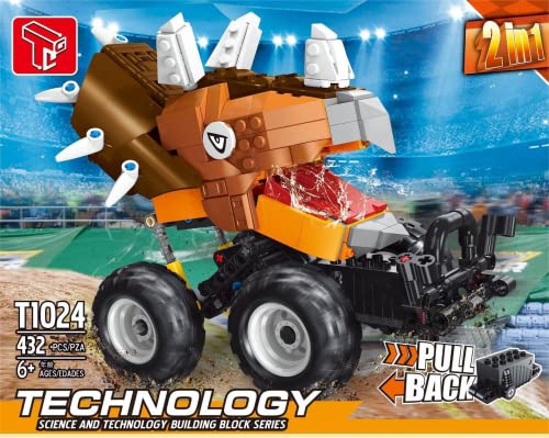 Reobrix TAIGAOLE T1024 2-In-1 Dreieck Dinosaurier Monster Truck Bausteine, Dino Pull-Back Zurückziehen Spielzeugauto… – Bild 3