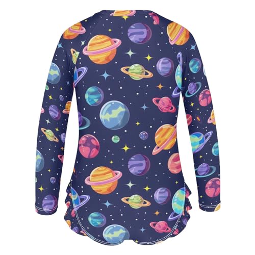 ALAZA Cosmic Star Planet Solar System Girls One Piece Swimsuit Long Sleeve Rash Guard Swimsuits UV 50+ Swimwear Zipper3