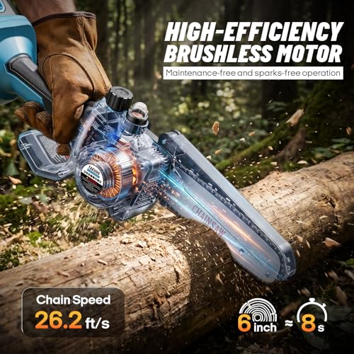Image of Takuoo 2-in-1 Electric Pole Saw, 6 Inch Mini Chainsaw Cordless with Extension Pole, 2x2.0Ah 21V Battery Powered, 15FT Max Reach, Brushless Chain Saw for Tree Trimming, Tool-Free Tension & Auto-Oiler