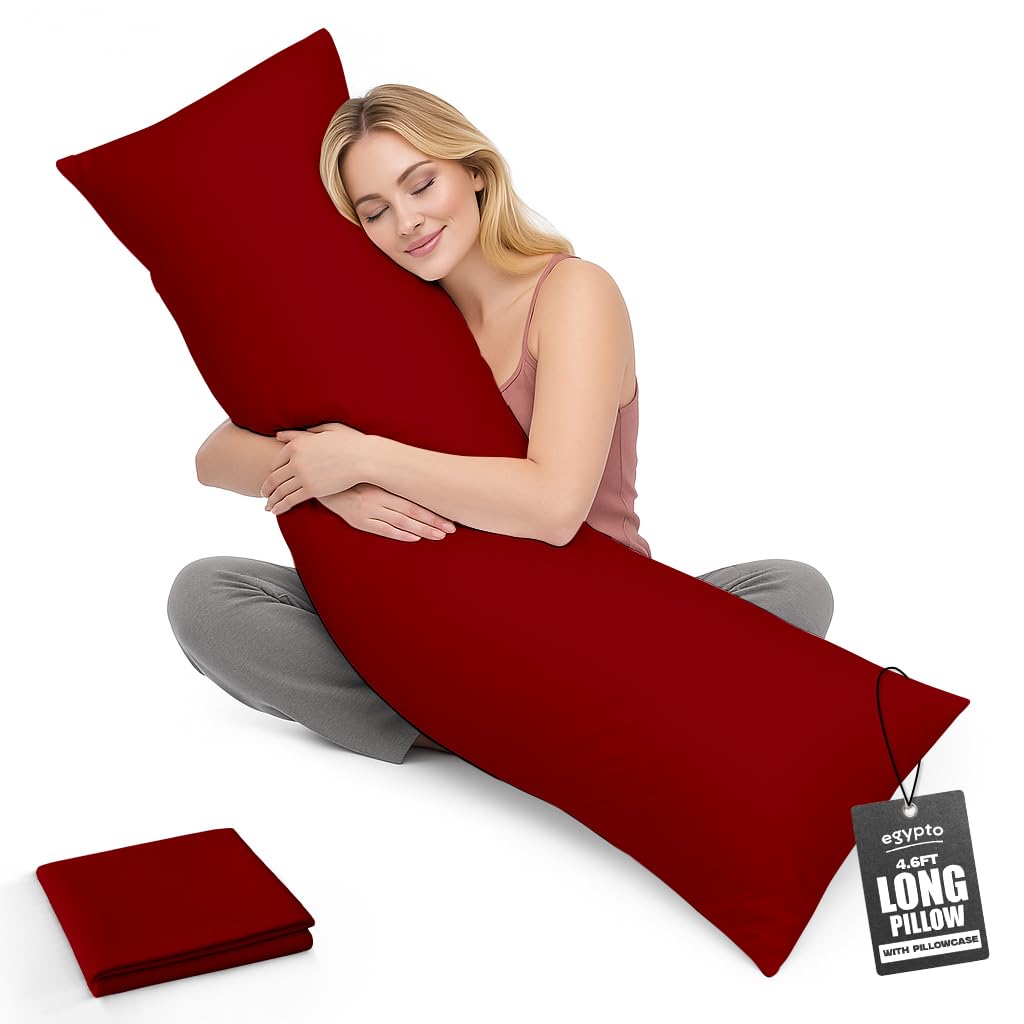 Egypto Women's Red Living Orthopaedic 4Ft 6 Bolster Pillow (19”X54”) – Hypoallergenic Long Pillow – Soft & Breathable Full Body Pillow For Back, Neck & Leg Support – Ideal Pregnancy Support With Long Pillow Case (Red)