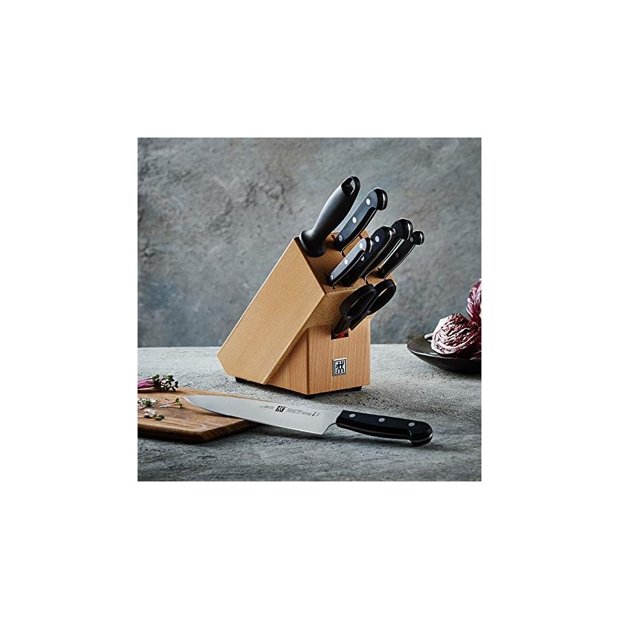 ZWILLING Knife Block, 9 pcs., Wooden block, Knives and scissors made of special stainless steel, Plastic handle, Twin Gourmet