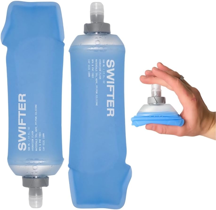 SWIFTER 2x Soft Flask 500ml | Running, Hiking, Cycling Hydration Flask | Collapsible, Leakproof, Reusable | Matt Finish, Sky Blue