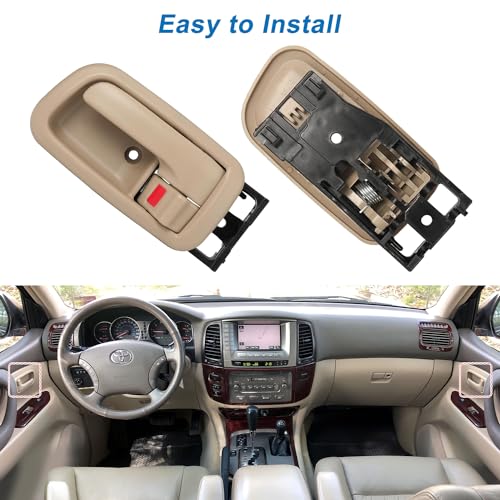 Interior Door Handles with Bezel Fit for Toyota Tundra 2000 2001 2002 2003 2004 2005 2006 Replacement for 692050C010E1 692060C010E1 81257 Left Driver Right Passenger Door Handle (Beige)