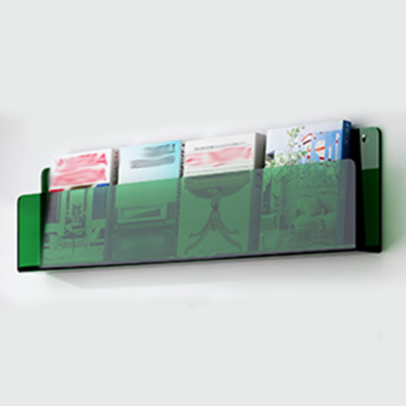 Fhslkxim 1 Pack Green Clear Acrylic Wall-Mounted Magazine Holder - Stylish Literature Display Stand For Home Office, Versatile Brochure Rack For Books, Comics, Catalogs & Records - Space-Savin,,W 120Cm/47.2In