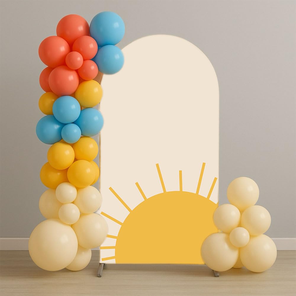 Here Comes The Son Arch Backdrop Cover Gender Neutral Boy Baby Shower Decorations Arch Stand Spandex Cover Sun Retro Sunshine Fiesta Party Decor (
