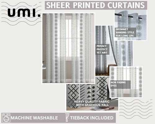 Image of Amazon Brand - Umi Linen Textured Sheer Curtains, Semi Transparent & Light Filtering Door Curtains with Tieback and Eyelets, Pack of 2 (Windows - 5 feet x 4 feet)