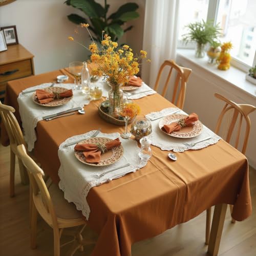 Image of sancua Fall Tablecloth Rectangular - 60 x 84 Inch - Stain and Wrinkle Resistant Polyester Fabric Rectangle Table Cloth, Thanksgiving Table Cover for Dining Tables, Buffet Parties, Bronze