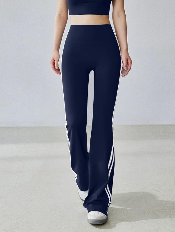OQQ Yoga Pants Women High Waist Stripes Soft Casual Stretch Flared Bottoms Trousers