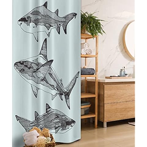 Ambesonne Shark Sketch Shower Curtain Set Cover