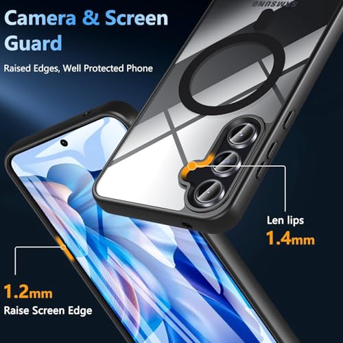Image of DIZORO Compatible Samsung Galaxy A36 5g Case,Compatible with MagSafe, Non Yellow Military-Grade Drop Protection & Hard PC Back Cover Slim Transparent Anti-Scratch Shockproof Phone Case - Black