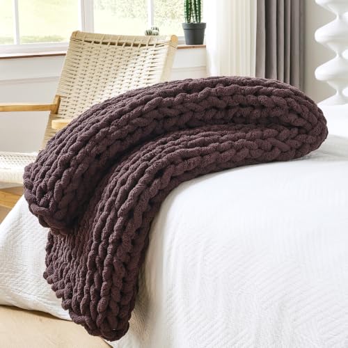 Bigacogo Chunky Knit Throw Blanket for Couch, 40x60 inches, Chocolate