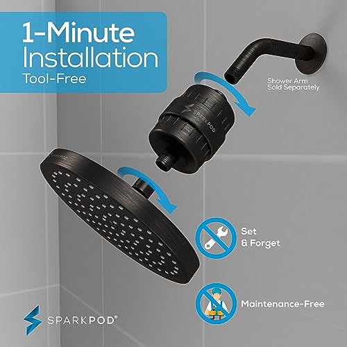 Image of SparkPod Filtered Shower Head, 23-Stage, 8 inch Round, Oil-Rubbed Bronze | Showerhead for Hard Water, High Pressure, Reduces Chlorine, Heavy Metals, For Dry Skin & Hair, Removable Capsule Filter