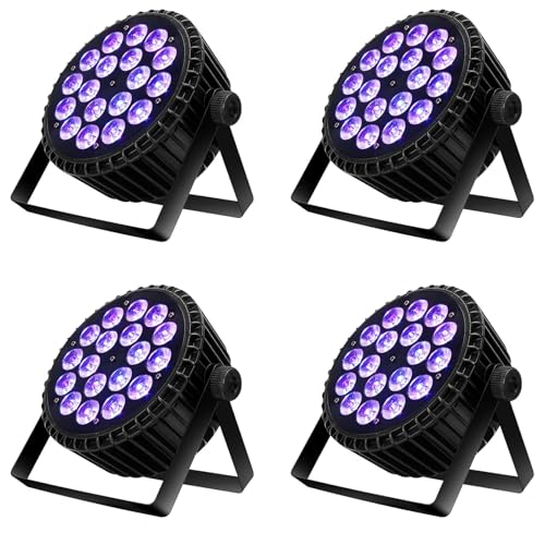 SHEHDS LED Stage Par Lights LED 18X18W DJ Stage Lights RGBWA+UV 6in1 Wash/Strobe Effect DMX512 Control Sound Activated Aluminum Alloy Shell Uplighting