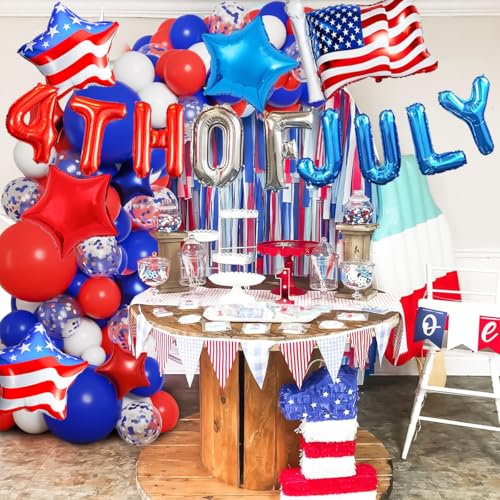 Image of 4th Of July Balloons 16 Inch, American Flag Balloons, 12 Inch Red White Blue Balloon And Star Balloon For Presidents, Patriotic, 4th Of July Decorations