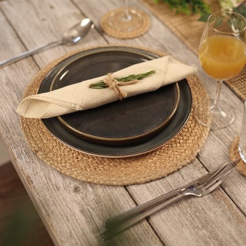 Image of Eco Crave Natural Jute Placemats Set of 2, Round Woven Table Mats, 13 Inch Rattan Charger Plates for Dinner, Boho Farmhouse Braided Place Mats