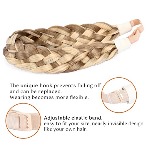 BOBIYA 5 Strand Synthetic Hair Braided Headband Classic Chunky Wide Plaited Braids Elastic Stretch Hairpiece for Women Girl (Buttered Toast) - Image 3