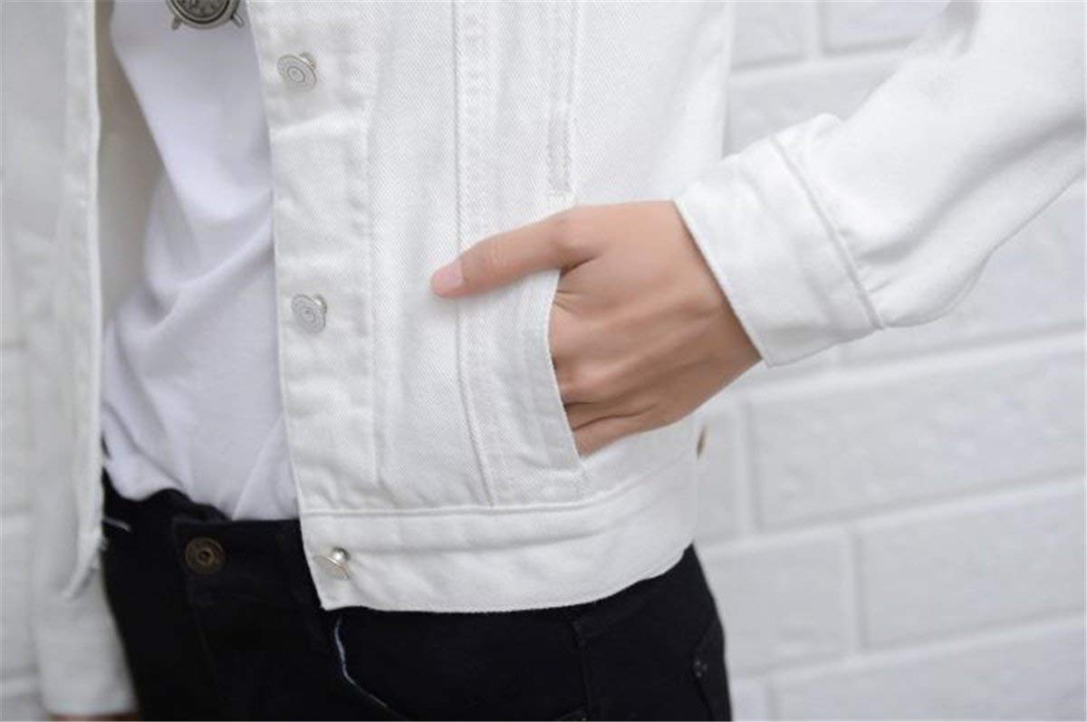Huixin Dżinsowa kurtka damska elegancka wiosna jesień klapa długi rękaw dżinsy kurtka retro dziewczyna moda trend chłopak styl przetarty denim płaszcz odzież wierzchnia, biały, S