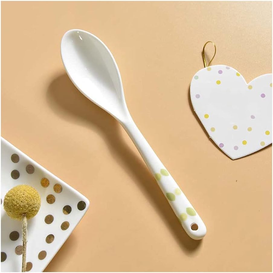 EARSHOT Tea Spoons Ceramic Spoon Household Kitchen Spoon Long-Handled Dining Table and Rice Spoon Soup Spoon Soup Spoons(B)