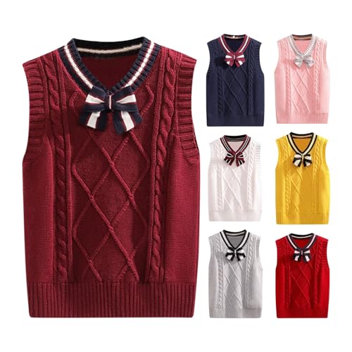 Girls Cute Bow Tie V Neck Knit Vest Sleeveless Cropped Sweater Vest Knit Tank Tops Y2K School Uniform Pullover Preppy Clothes