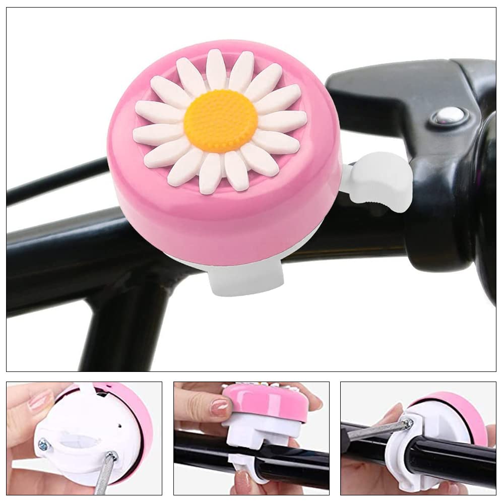 Sonnette De Vélo Enfant Avec Glands Décoratifs - Motif Tournesol, Rose - Sécurité Et Décoration Pour Guidon (diamètre ~22 Mm) - Idéal Pour Vélos Et Trottinettes - 3