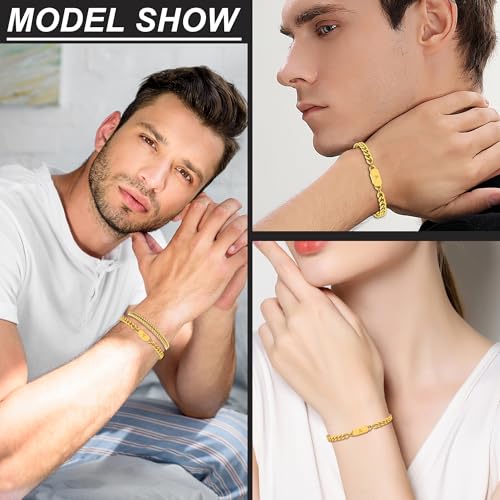 Pulsera cubana con letra inicial en acero inoxidable dorado set 2 piezas miniatura 5