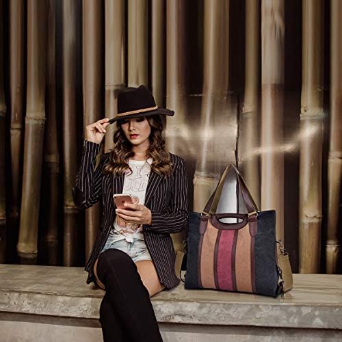 CHEREEKI Handbag for Women, Large Canvas Striped Womens Bag for Work Business School College Travel Daily (Fit for 15.6 Laptop) (Multicolor)