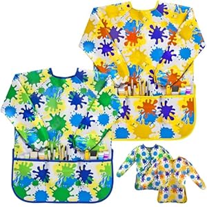 J MARK Waterproof Art Smock Painting Apron- 2 Pack Long Sleeve for Arts & Crafts