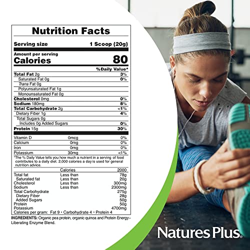 Natures Plus Organic Pea Protein - 1.1 lbs, Vegan Drink Powder - High Energy Protein Powder, Hunger Suppressant, Muscle Builder, Promotes Heart Health - Non-GMO, Vegetarian, Gluten-Free - 25 Servings - Image 5