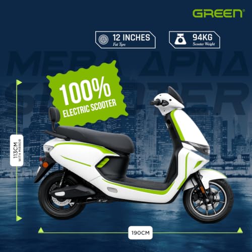 Image of Green Nine Low Speed Electric Scooter Non RTO with Portable Charger (80 KM - White) (80 KM)