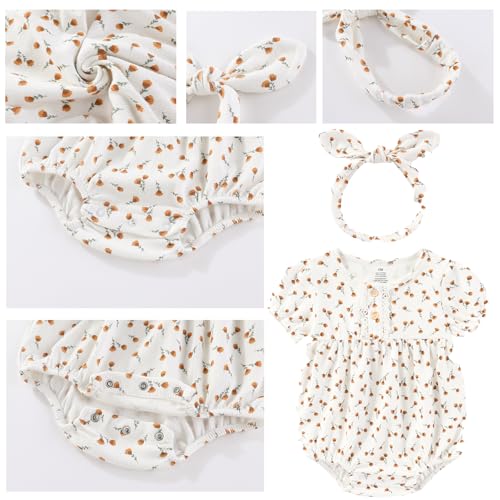 Baby Girls Boys Short Sleeve Outfit Romper With Headband Set Clothes New Born Cotton Bodysuits 5-Pack 0-12M3