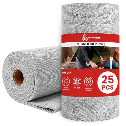 Image of Autofy Microfiber Cleaning Cloth Roll 25 Pcs 30x30 cm 5000 Times Washable Reusable Kitchen Towel Roll 44% Bigger Sheets 10X Cheaper Than Paper Towels Lint Free Tearable Wipes for Kitchen Car & Glass