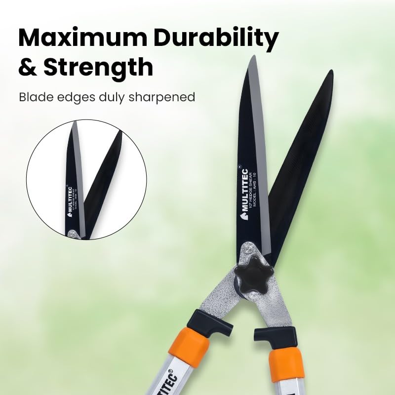 Image of MULTITEC 10-Inch Heavy Duty Garden Shears | Carbon Steel Hedge Shears for Bush, Shrub & Hedge Trimming | Garden Bush Cutter with Aluminium Handles | Manual Pruning Tool for Gardening