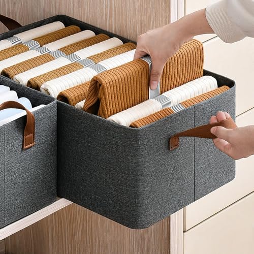 Image of Wardrobe Organizer for Clothes with Storage Baskets for Clothing Fabric Storage Box with Handles Shelf Basket for Storage Clothes Pants Jeans Sweater (4) (Pack Of 8)