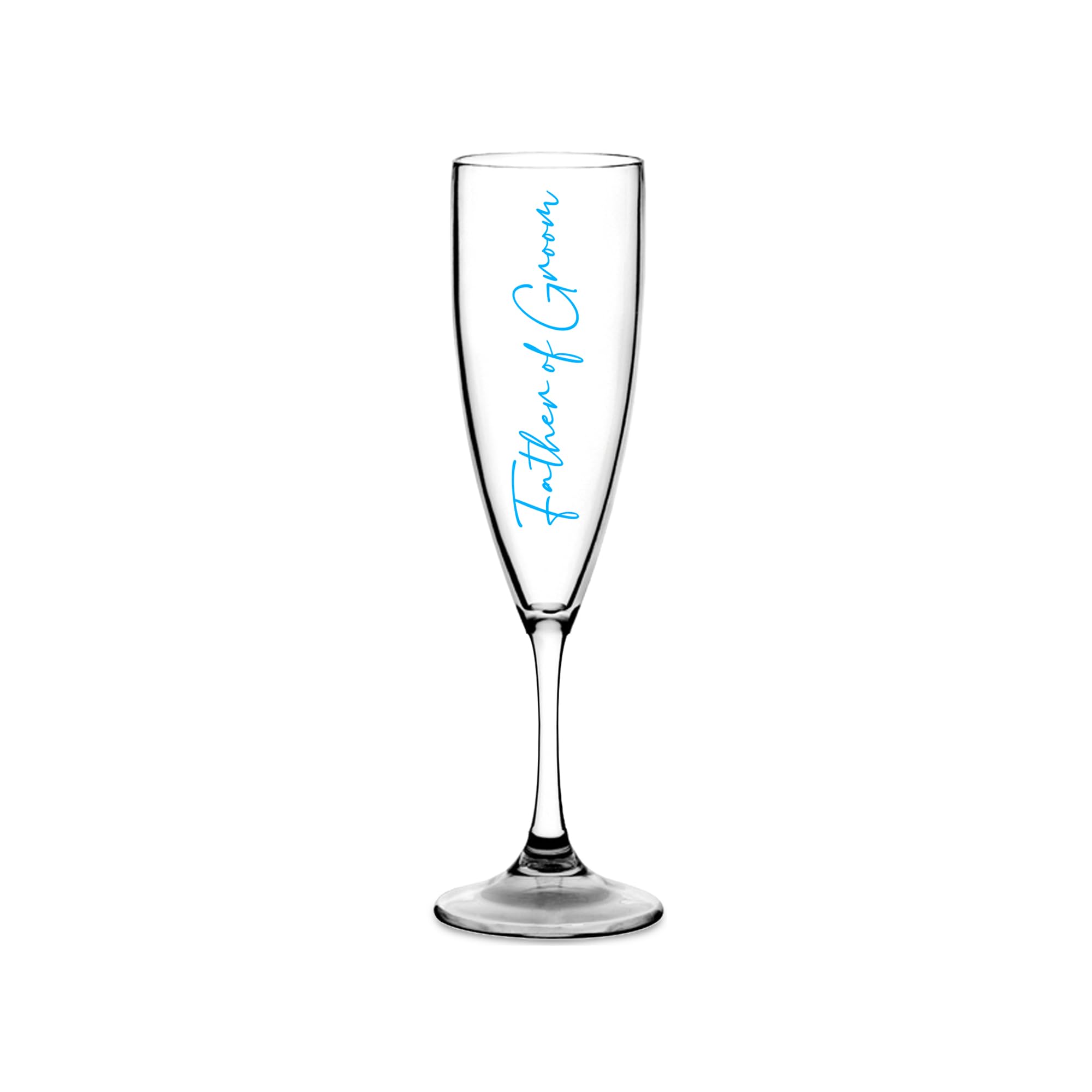 Print Maniacs Champagne Premium Clear Flute Glass Bride Groom Mr Mrs Wedding Maid Honour Wine Cocktail Prosecco Celebrations Gift (Baby Blue, Father of Groom)