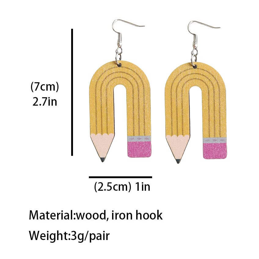 Wooden Pencil Drop Earring Classic Stack of Books Dangle Earrings Back to School Gradution Jewelry Lovely Librarian Funky Teacher Hook Earring for Teachers, Students3