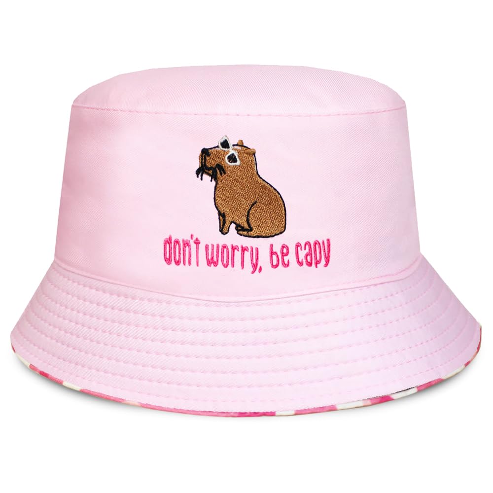 Teddyt's Baby Pink Children's Capybara Don't Worry Be Capy Bucket Cotton Sun Hat (Pink) (Uk, Age, 7 Years, 10 Years, )