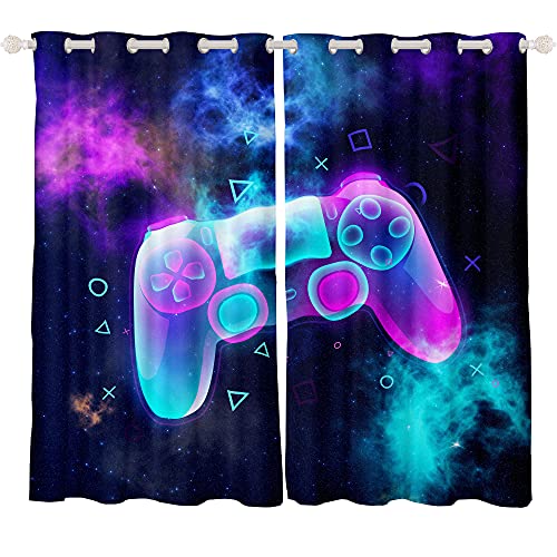 Boys Gamepad Curtains Video Game Window Curtains for Bedroom Living Room Boys Girls Modern Gamer Controller Windows Drapes Galaxy Geometric Printed Decor Window Treatments,W46*L54 - Image 2