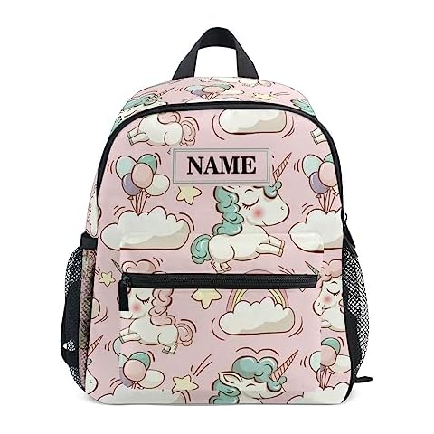 stargrass Custom Kid's Name Backpack,Unicorn Pink Toddler Backpack for Daycare Travel, Personalized Name Preschool Bookbags for Boys Girls Cover