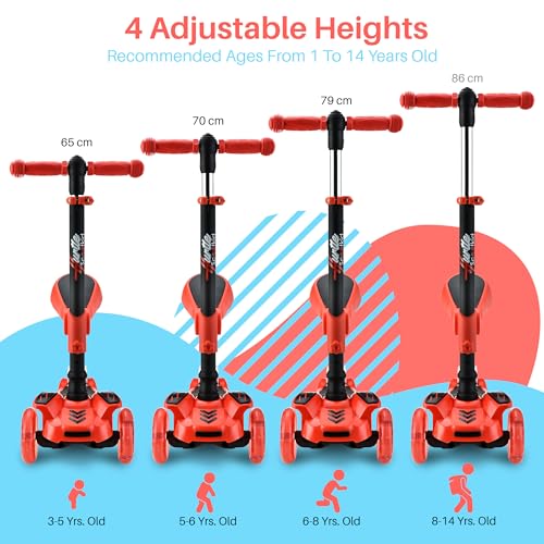Image of Hurtle 3-Wheeled Scooter for Kids - Wheel LED Lights, Adjustable Lean-to-Steer Handlebar, and Foldable Seat - Sit or Stand Ride with Brake for Boys and Girls Ages 1-14 Years Old