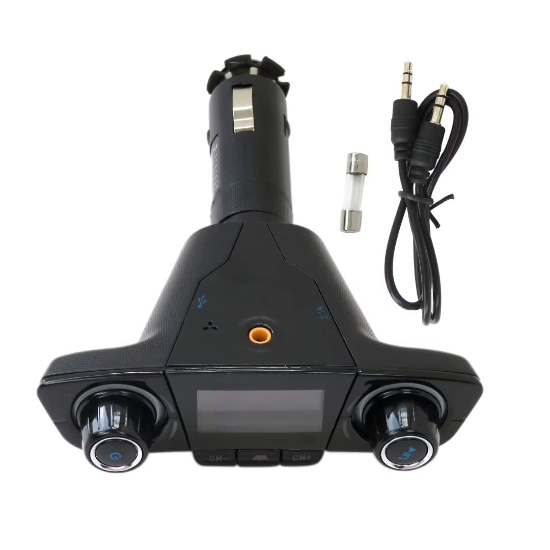 Bluetooth FM Transmitter Handfrees-Calling Radio Adapter Car Kit, Wireless Radio Audio Adapter with U Disk, Voice Navigation, Memory Card Slot