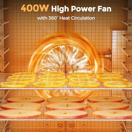 Image of Suteck 400W Food Dehydrator with 10 Trays for Jerky, Fruit, Veg, Meat | Stainless Steel, 4 Presets, Strong Dual Fans & 360 Airflow, 85F-195F, 48H Timer, Built-in Light, Quiet