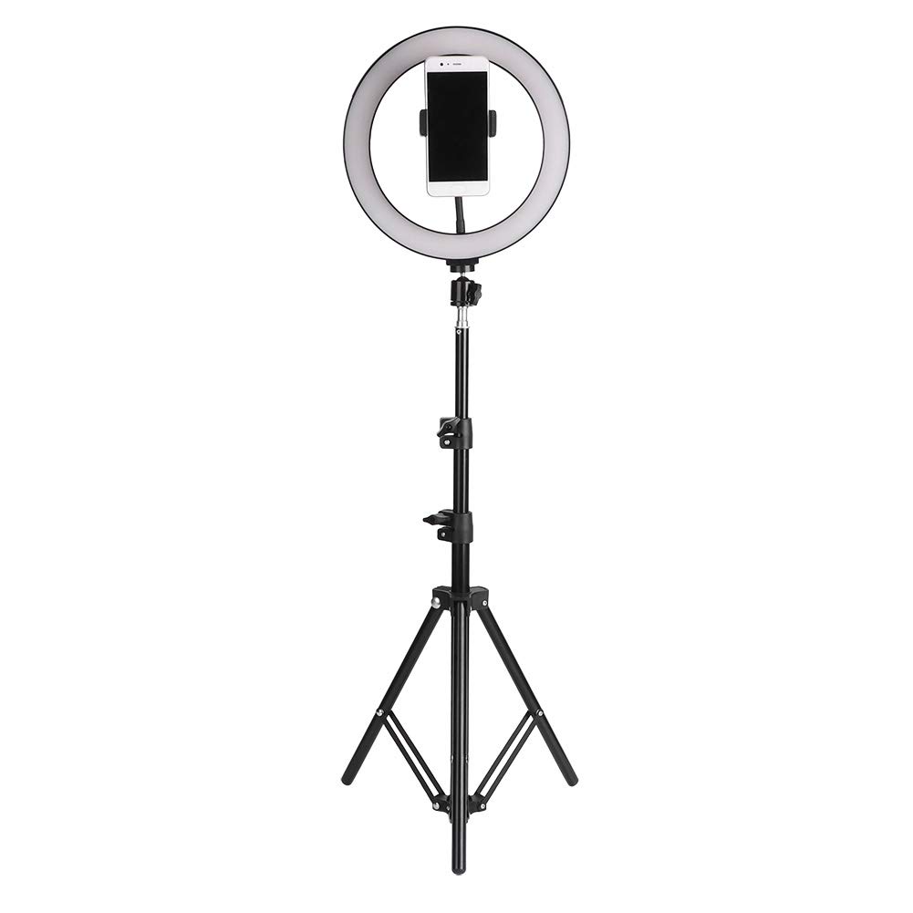 Wakects Luce ad Anello Dimmerabile da 10 Pollici, con Luce Video a LED, Ring Light Lampada Anulare Regolabile con Stativo di Luce e Supporto per Cellulare