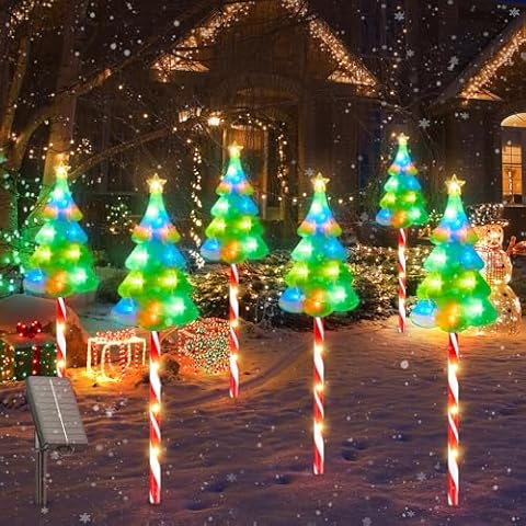 ELECLINK 25" Larger Christmas Decorations Outdoor, 6 Pack Colorful Solar Candy Cane Christmas Tree Lights with Bright 102 LED and 10 Modes, Waterproof Christmas Decorations Outside Yard Pathway Cover