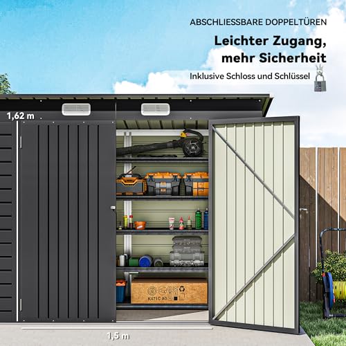 Outsunny Metall Gerätehaus 2,7 m² 249x121x183cm Geräteschuppen mit Pultdach Abschließbarer Doppeltür Fenster Gartenhaus Outdoor Garten Schuppen Schrank für Hinterhof Außenbereich Grau